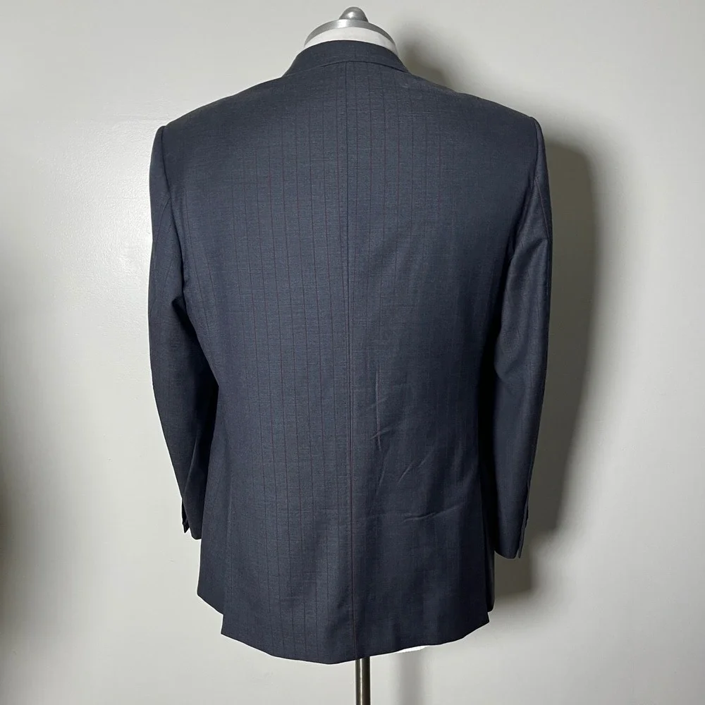 Mark Scott Bespoke Suit Mens 44R 38W Charcoal Grey Red Pinstripe Wool 2-Button